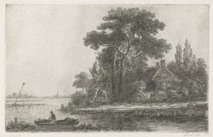 Elvelandskap med fyrtårn