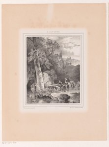 Landskap med en mann, kvinne og to esler ved en brønn av Hermanus Johannes van den Hout