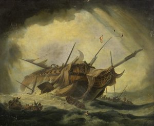 Synkende fregatt (olje på lerret)
