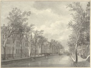 Utsikt over Rapenburg i Leiden fra Groenebrug, 1807 av Hermanus Numan (signed by artist)