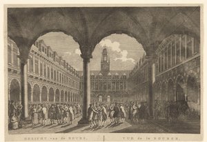 Utsikt over gårdsplassen til Beurs van Hendrick de Keyser Utsikt over børsen, i Amsterdam / Vue de la Bourse, à Amsterdam (tittel på objekt) av Hermanus Petrus Schouten (possibly)