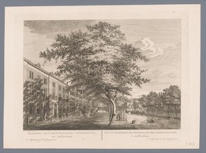 Utsikt over Mennonite barnehjemmet i Amsterdam Utsikt over Mennonite barnehjemmet, til Amsterdam / Vue de la Maison des Orphelins des Mennonites, à Amsterdam (tittel på objekt) av Hermanus Petrus Schouten (possibly)