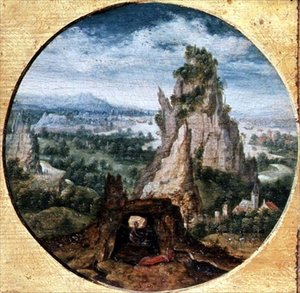 St. Hieronymus i bot i et fantastisk landskap