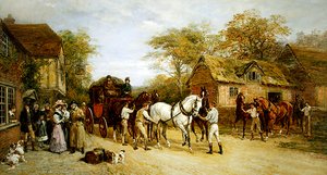 Venter på vertshuset (olje på lerret) av Heywood Hardy