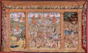 flamsk billedvev. Serie fire billedvev etter Hieronymus Bosch. The Garden of Earthly Delights (Jardín de las Delicias). Fjerde billedvev i serien. Modell Inspirert av arbeidet til Hieronymus Bosch. Produksjon Ukjent verksted, Brussel. Før 1560. Fa
