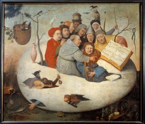 Konserten i egget Satire of alchemy symbolisert av det filosofiske egget. Maleri etter Hieronymus Van Aeken (Aken) dit Jerome Bosch (1450-1516) 1400-tallet Søn. 1,08x1,26 m Lille, musee des Beaux Arts. - Konserten i egget. Satire over alkymi sym