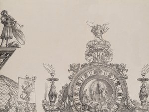 The Pinnacle of the Right Portal, og en trompetist og standard fra sentralportalen, fr..., 1515.