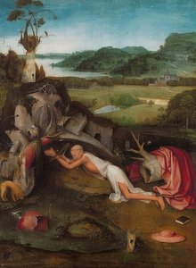 Saint Hieronymus i ørkenen. Rundt 1490 av Hieronymus Bosch