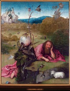 Døperen Johannes i ørkenen - Maleri av Jeronimus van Aken, av Jerome (Hieronymus) Bosch (ca. 1450 -1516), olje på tre, 48,5x40 cm, ca. 1489 - Madrid, Museo Lazaro Galdiano av Hieronymus Bosch