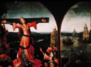 St. Liberata Triptych (olje på panel) (detalj av 165417) av Hieronymus Bosch