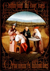 The Extraction of the Stone of Madness (Cutting the Stone eller The Cure of Folly) - Maleri av Hieronymus Bosch