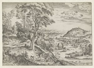 Cephalus og Procris Landskap med bibelske og mytologiske scener (serietittel) av Hieronymus Cock