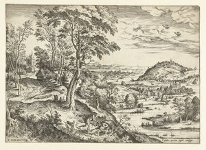 Cephalus og Procris Landskap med bibelske og mytologiske scener (serietittel) av Hieronymus Cock
