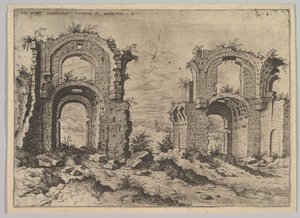Second View of the Baths of Diocletian, fra sett med romerske ruiner, 1550. av Hieronymus Cock