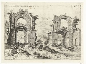 Andre visning av badene til Diocletian Ex Rvinis Thermarvm Antonini Pii (...) (tittel på objekt) Romerske ruiner (serietittel) av Hieronymus Cock