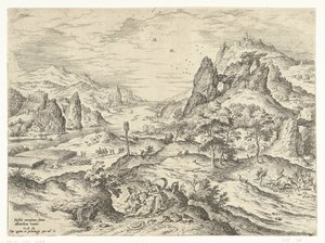 Venus sørger over Adonis død Landskap med bibelske og mytologiske scener (serietittel) av Hieronymus Cock