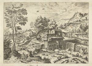 Fly til Egypt Landskap med bibelske og mytologiske scener (serietittel) av Hieronymus Cock