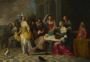 Mine damer og herrer som spiller La Main Chaude, ca. 1655-1665 av Hieronymus, Janssens
