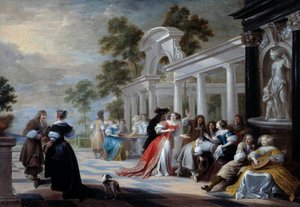 Spillet Hot Hand Unge fra den flamske adelen som spiller i en park. Maleri av Hieronymus Janssens dit le Dancer (1624-1693) 1600-tallet Søn. 0,58x0,83 m