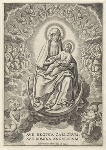 Maria med Kristusbarnet på halvmånen Ave Regina Caelorum, Ave Domina Angelorvm (tittel på objekt)