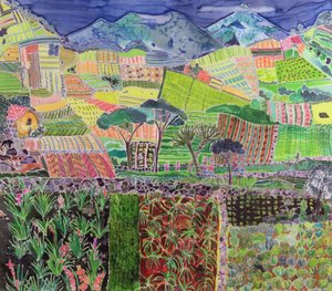 Cabbages and Lillies Revisited, Guatemala, 2006 (fargestoffer på silke) av Hilary Simon