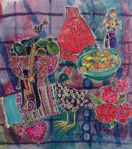 Guatemalanske gjenstander, 2006 (fargestoffer på silke) av Hilary Simon