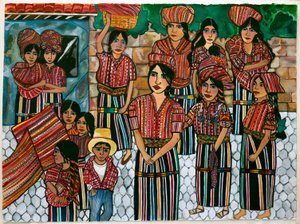 Guatemalen Girls, Solola, 2023 (akvarell på papir) av Hilary Simon