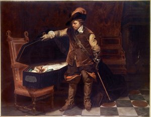 ""Oliver Cromwell før kisten til Charles I Stuart"" (1649). Oliver Cromwell (1599-1658) innleder rettssaken mot kongen av England som vil bli fordømt og halshugget 9. februar 1649. Maleri av Paul Delaroche (1797-1856)