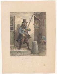 Militære ringer korporal, som gjør forretningene sine på gaten kaporal! Venez reconnaître (tittel på objekt) Litografiske skisser (serietittel) Croquis lithographiques (serietittel)