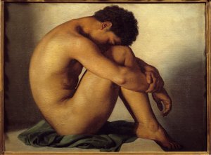 Studie av ung mann naken maleri av Hypolithe Flandrin (1809-1864)