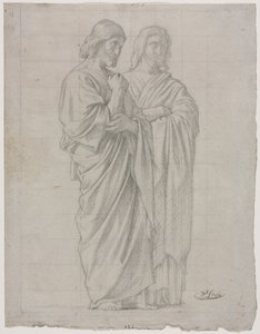 To stående skikkelser (Studie for den venstre delen av Apostlenes misjon) av Hippolyte Jean Flandrin