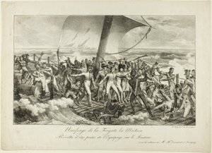 Forlis av fregatten Medusa. Opprør fra noen av mannskapet på flåten av Hippolyte Lecomte