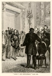 Her er jeg herrer, sa han, fra Jorden rundt på åtti dager av Jules Verne (1828-1905) gravert av Henri-Théophile Hildebrand (1824-97), 1873