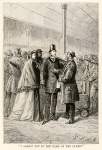 Jeg arresterer deg i dronningens navn, fra Around the World in Eighty Days av Jules Verne (1828-1905), 1873