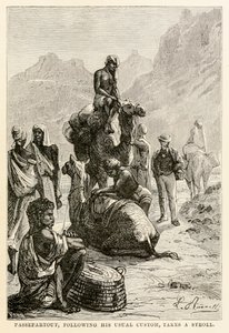 Passepartout, etter hans vanlige skikk, tar en spasertur, fra Around the World in Eighty Days av Jules Verne (1828-1905), gravert av Adolphe François Pannemaker (1822-1900), 1873