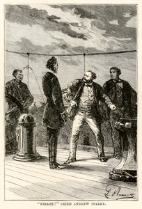 Sjørøver! ropte Andrew Speedy., from Around the World in Eighty Days av Jules Verne (1828-1905) gravert av Louis Dumont (f.1822) 1873