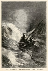 Tankadere ble kastet rundt som en fjær, fra Around the World in Eighty Days av Jules Verne (1828-1905) gravert av Adolphe François Pannemaker (1822-1900), 1873