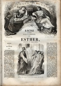 Illustrasjon for "Esther" av Jean Racine - gravering i "" Works of Jean Racine"" illustrert av Pauquet og merknad av Emile de La Bedolliere - 1851 av Hippolyte Louis Pauquet