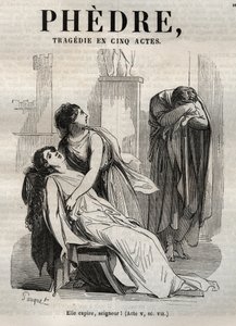 Phedre, av Jean Racine (1639-1699 - gravering i "" Works of Jean Racine"" illustrert av Pauquet og merknad av Emile de La Bedolliere - 1851