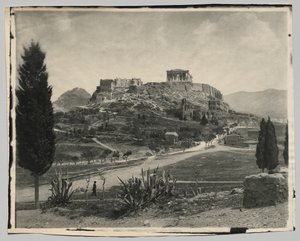 Utsikt over Akropolis (gående mann i forgrunnen) av Hippolyte Petitjean