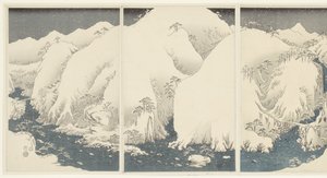 Fjell og elver langs Kiso-ruten Kisoji no yamakawa (tittel på objekt) Snow, Moon and Flowers (serietittel) Setsugekka (serietittel) av Hiroshige (I) , Utagawa