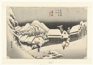Kambara, Awon ds Hey w Kanbara, Yoru no Yuki 53 s tokaido gojusan neste hus av Hiroshige (I) , Utagawa