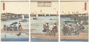 Ferger på Sumida-elven Sumidagawa watashi no zu (tittel på objekt) Famous Views of the Eastern Capital (serietittel) Toto meisho zue (serietittel på objekt) av Hiroshige (I) , Utagawa