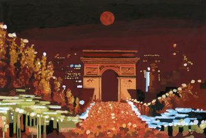 Arc de Triomphe og Champs Elysées om natten, 2015 (gouache på papir) av Hiroyuki Izutsu