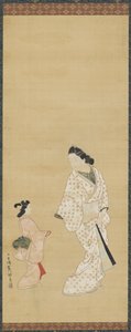 Yujo og en jente, 1688-1697. av Hishikawa Morofusa