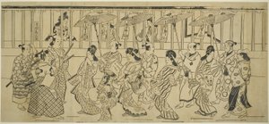 A Parade of Courtesans, ca. 1690 (treblokktrykk; sumizuri-e, kakemono yoko-e) av Hishikawa Moronobu