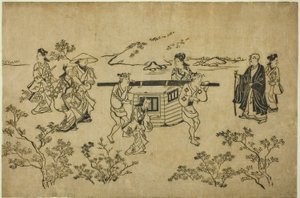 A Passing Palanquin, fra serien "Scenes of Flower-viewing at Ueno (Ueno hanami no tei)" av Hishikawa Moronobu