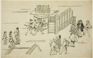 Inngang til Ageyacho, fra serien "The Appearance of Yoshiwara (Yoshiwara no tei)" av Hishikawa Moronobu