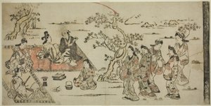 Blomstervisning av Hishikawa Moronobu