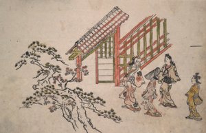 Nær New Yoshiwara-porten av Hishikawa Moronobu